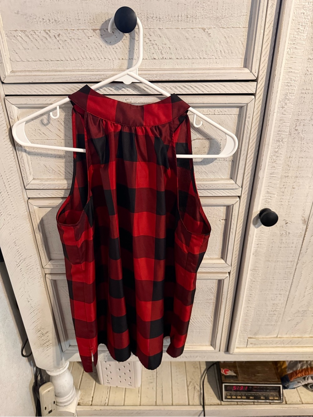 Sleeveless Red and Black Buffalo Plaid Blouse